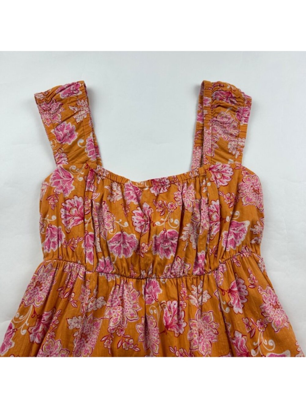 TALL Old Navy Orange Pink Paisley Crinkle Babydoll Dress LT - Picture 2 of 7